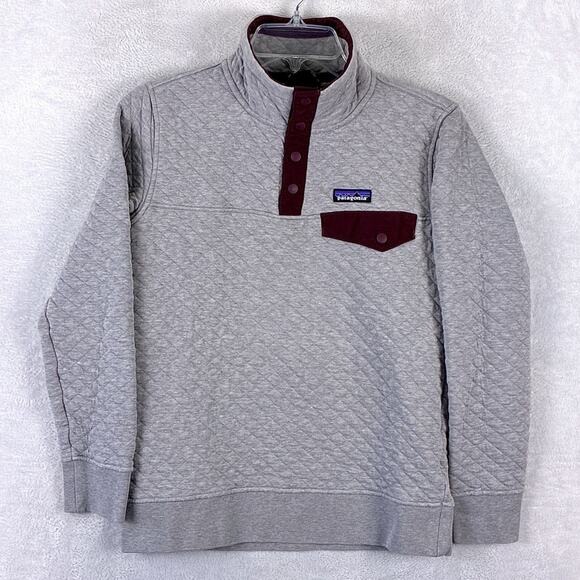 Patagonia Snap T Quilted Pullover Sweater Womens XS Gray Maroon Outdoors Preppy - Picture 2 of 11